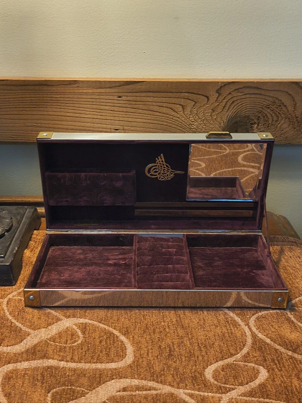 Mid-Century Patchwork Cityscape Brass/Chrome Gentlemen's Jewelry Box
